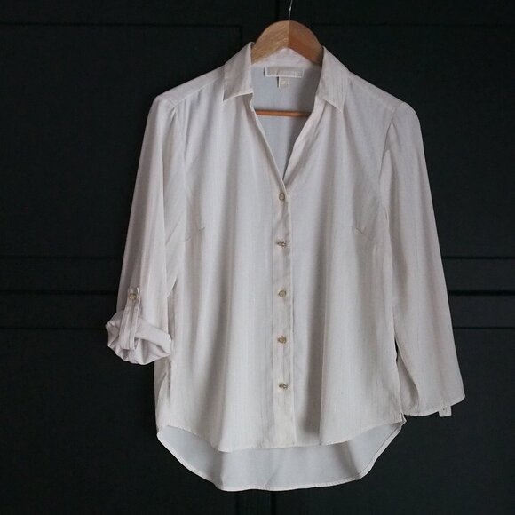 Michael Kors | Pinstripe Shirt in Off-White w Gold - Picture 1 of 4